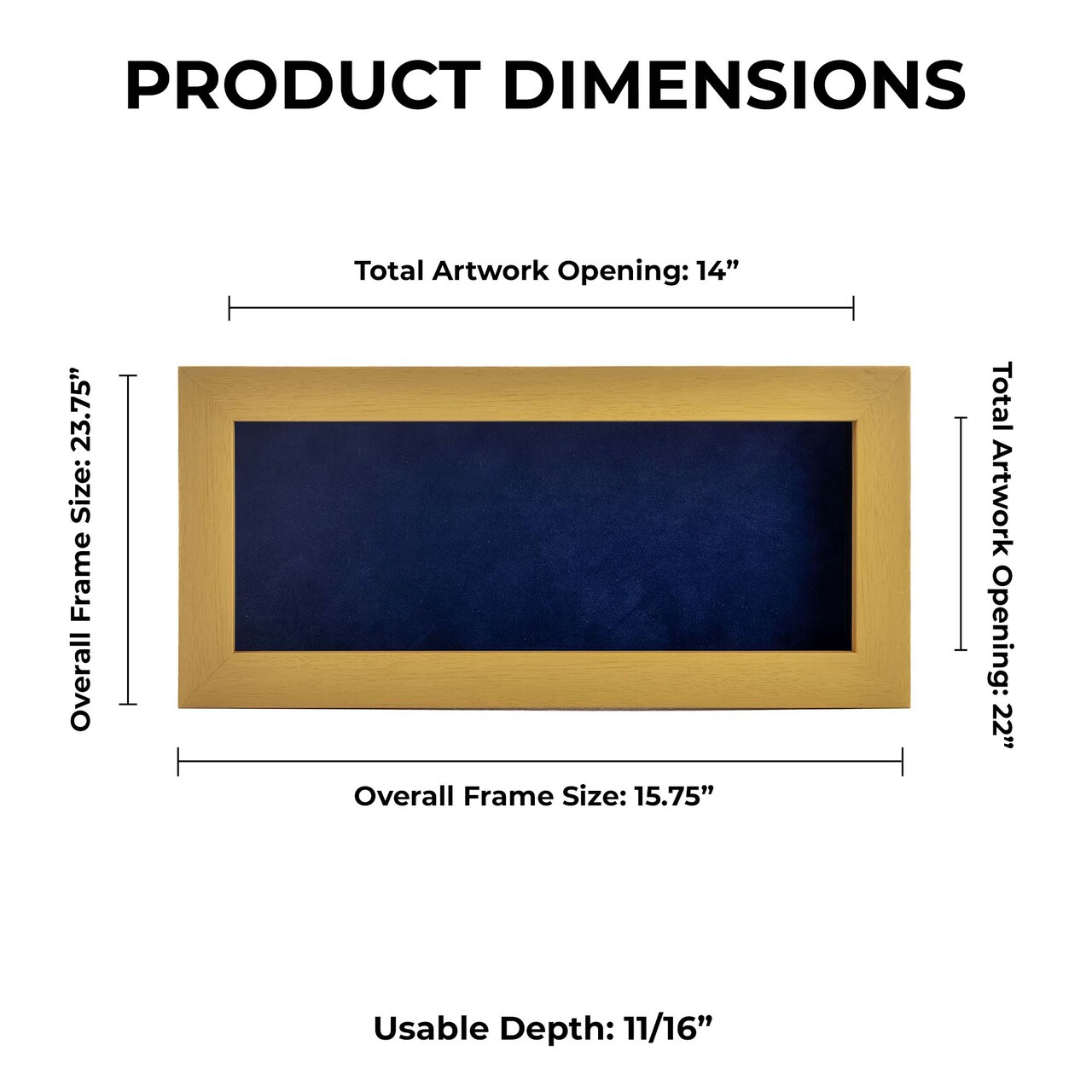 Classic Natural Wood Shadow Box Frame with Acrylic Front - Navy Blue Suede Backing, 30 Sizes